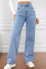 Washed denim fashionable straight leg pants long high waisted jeans pants for women